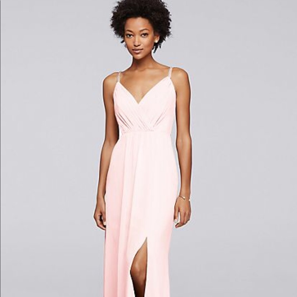 David's Bridal Long Bridesmaid Dress Beaded Straps